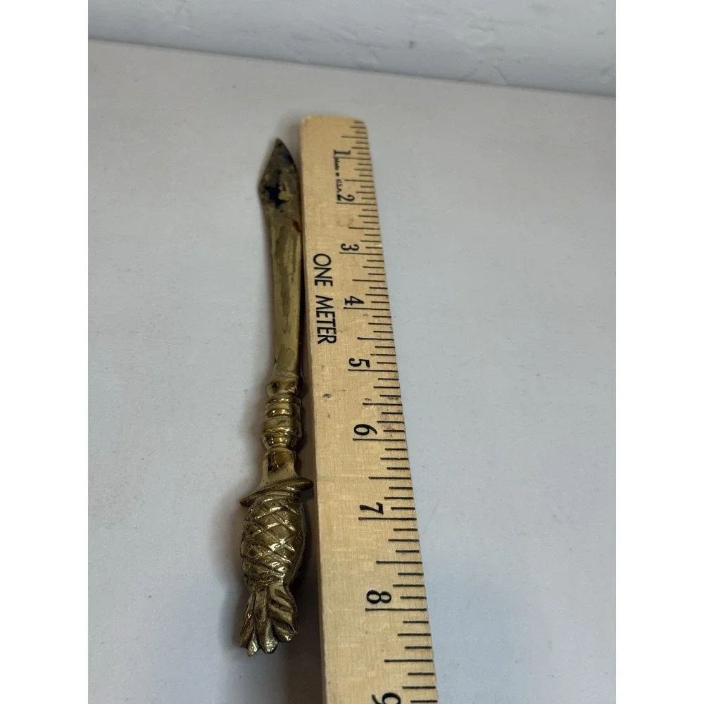 Vintage Solid Brass Pineapple Letter Opener Scimitar Sword Desk Accessory Office